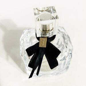 Yves Saint Laurent Mon Paris Facet Glass Perfume Bottle Black Bow YSL Medallion